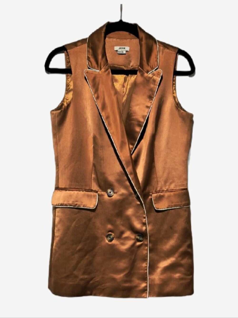 Jason Wu Rust Copper Satin Double Breasted Sleeveless Blazer Vest Small As-Is